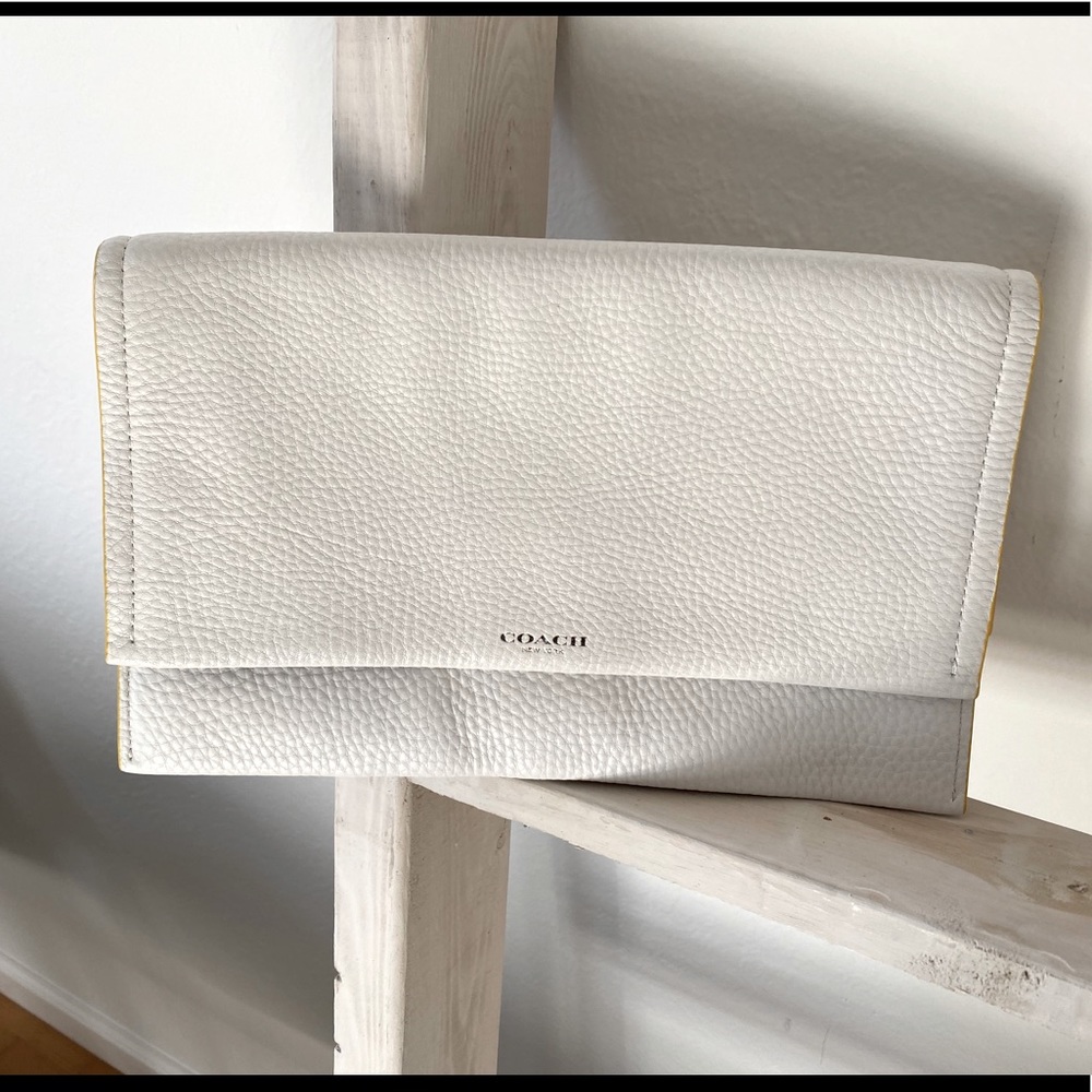 Coach white and yellow leather envelope clutch